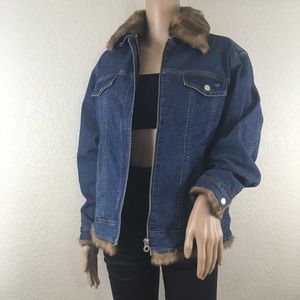 Denim Jean Jacket with Faux Fur Trim